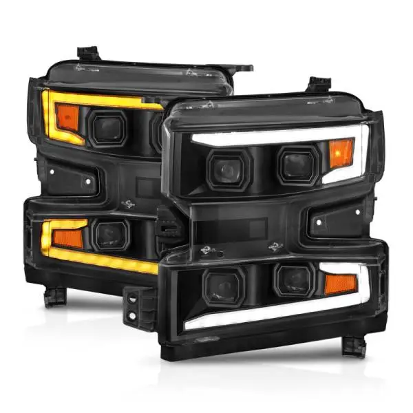 ANZO 19-22 Chevrolet Silverado 1500 LED Proj HL w/Lgt Bar SwBk Seq. Blk w/In. Light - Driver Side ON thumbnail 3