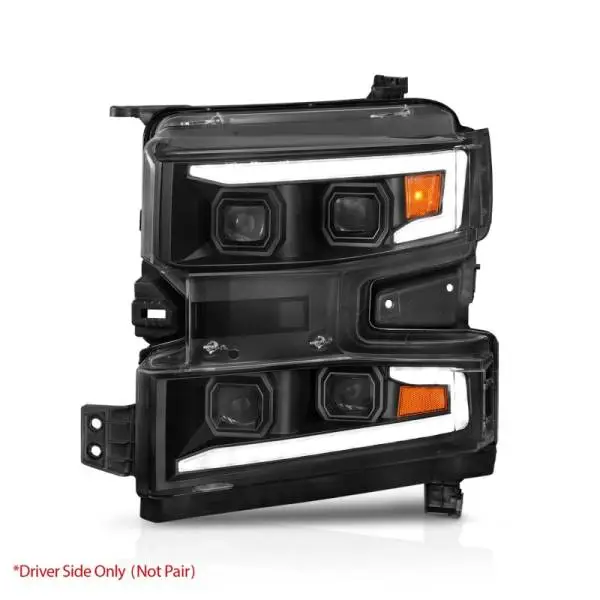 ANZO 19-22 Chevrolet Silverado 1500 LED Proj HL w/Lgt Bar SwBk Seq. Blk w/In. Light - Driver Side ON thumbnail 7