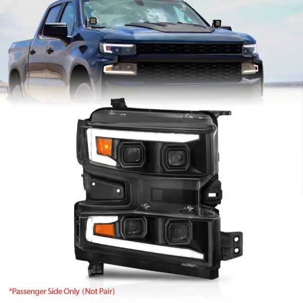 ANZO 19-22 Chevrolet Silverado 1500 LED Proj HL w/Lgt Bar SwBk Seq. Blk w/In. Light - Passenger Side thumbnail 2