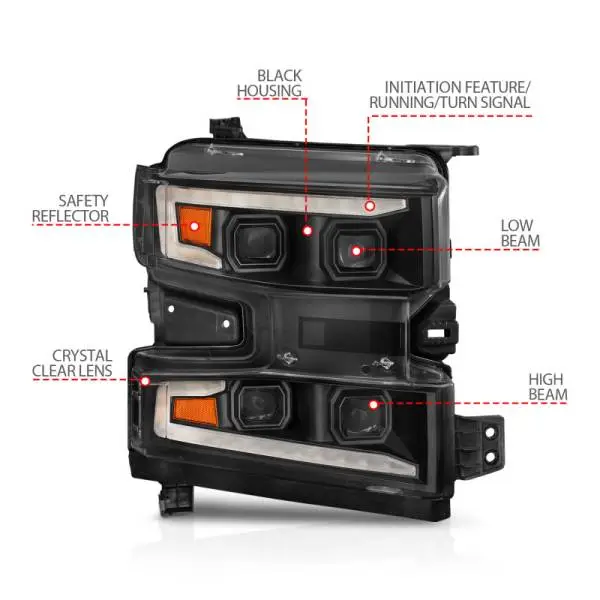 ANZO 19-22 Chevrolet Silverado 1500 LED Proj HL w/Lgt Bar SwBk Seq. Blk w/In. Light - Passenger Side thumbnail 9