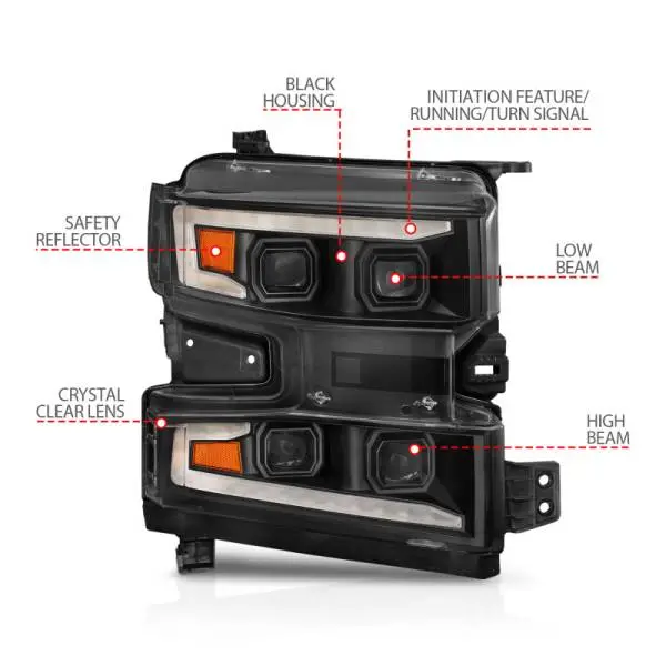 ANZO 19-22 Chevrolet Silverado 1500 LED Proj HL w/Lgt Bar SwBk Seq. Blk w/In. Light - Passenger Side thumbnail 12