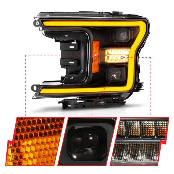 ANZO 18-20 Ford F-150 (w/o Fctry LED) Full LED Proj Headlights w/Light Bar Swtchbk Seq. Black w/Init thumbnail 9