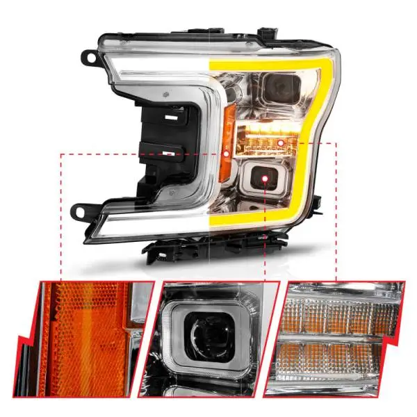 ANZO 18-20 Ford F-150 (w/o Fctry LED) Full LED Proj Headlights w/Light Bar Swtchbk Seq. Chrome w/Int thumbnail 4