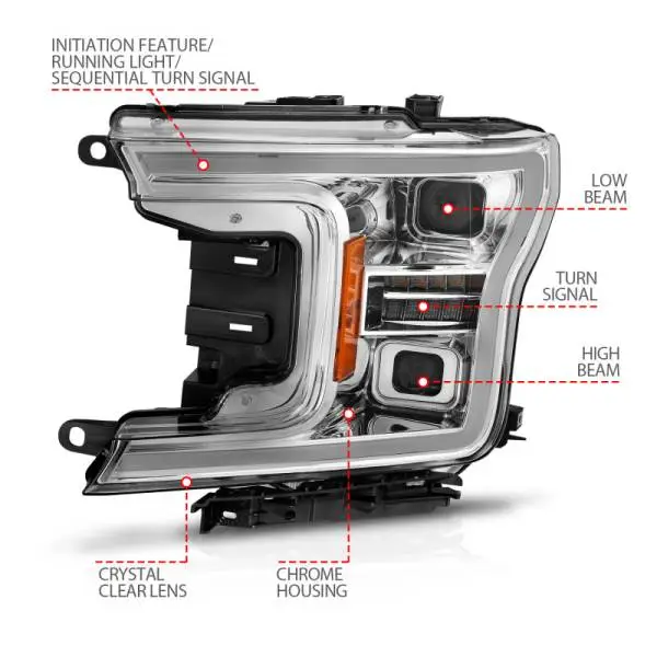ANZO 18-20 Ford F-150 (w/o Fctry LED) Full LED Proj Headlights w/Light Bar Swtchbk Seq. Chrome w/Int thumbnail 10