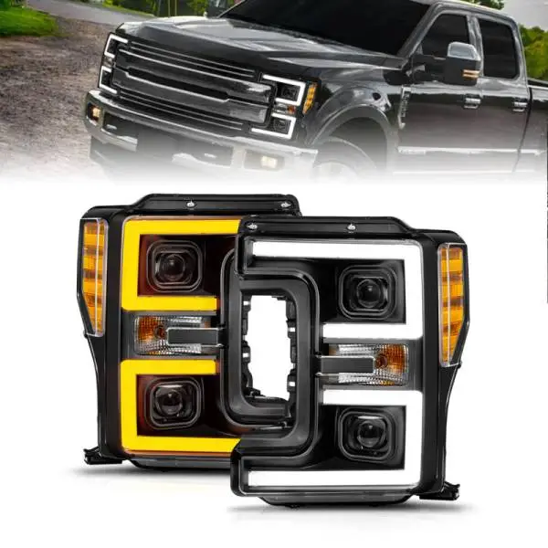 ANZO 17-19 Ford F-250/350/450 SD (w/o Factory LED) LED Proj Headlights w/Light Bar Switchback Blk thumbnail 2