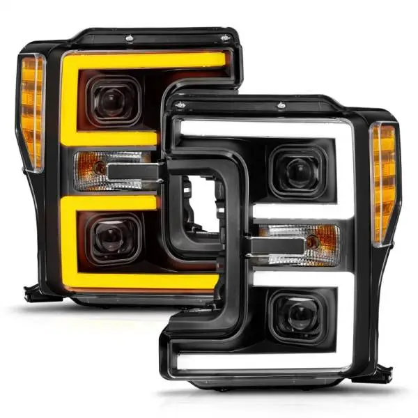 ANZO 17-19 Ford F-250/350/450 SD (w/o Factory LED) LED Proj Headlights w/Light Bar Switchback Blk thumbnail 3