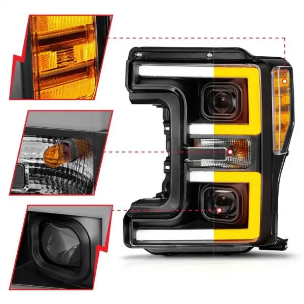 ANZO 17-19 Ford F-250/350/450 SD (w/o Factory LED) LED Proj Headlights w/Light Bar Switchback Blk thumbnail 4