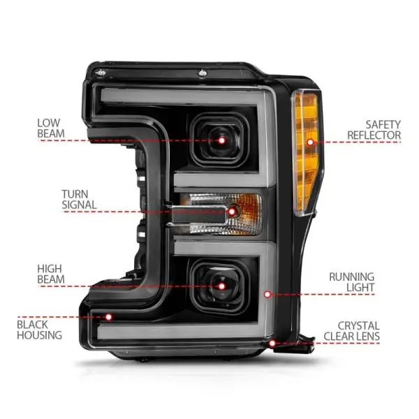 ANZO 17-19 Ford F-250/350/450 SD (w/o Factory LED) LED Proj Headlights w/Light Bar Switchback Blk thumbnail 7