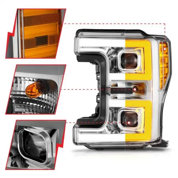 ANZO 17-19 Ford F-250/350/450 SD (w/o Factory LED HL) LED Proj Headlights w/Light Bar Switchback Chr thumbnail 4