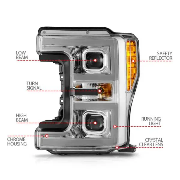 ANZO 17-19 Ford F-250/350/450 SD (w/o Factory LED HL) LED Proj Headlights w/Light Bar Switchback Chr thumbnail 10