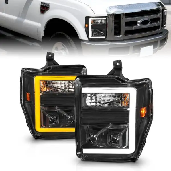 ANZO 08-10 Ford F-250 - F-550 Super Duty Projector Headlights w/ Light Bar Switchback Black Housing thumbnail 2