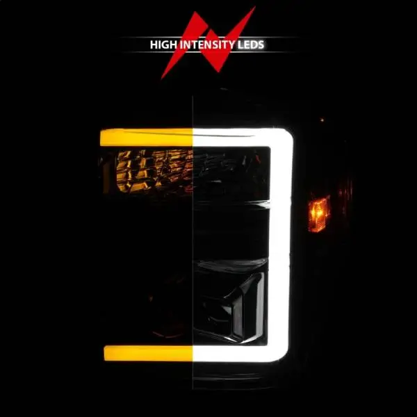 ANZO 08-10 Ford F-250 - F-550 Super Duty Projector Headlights w/ Light Bar Switchback Black Housing thumbnail 7