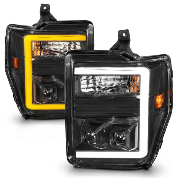 ANZO 08-10 Ford F-250 - F-550 Super Duty Projector Headlights w/ Light Bar Switchback Black Housing thumbnail 8