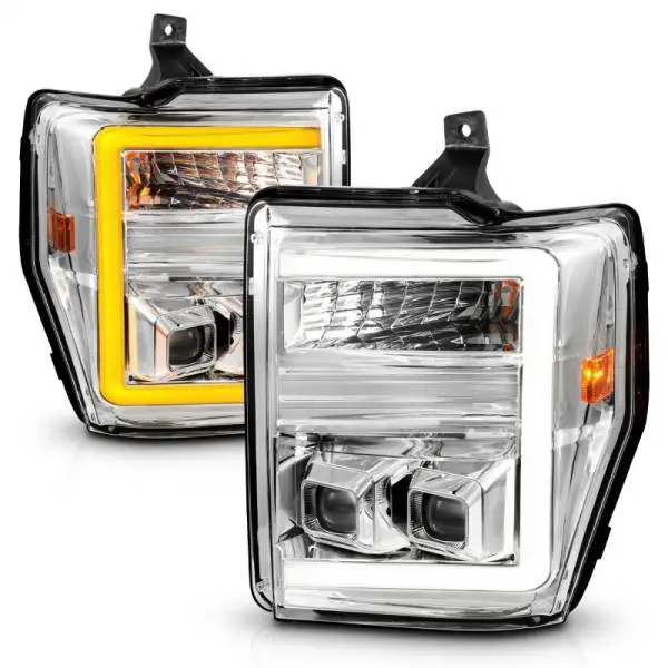 ANZO 08-10 Ford F-250 - F-550 Super Duty Projector Headlights w/ Light Bar Switchback Chrome Housing thumbnail 3