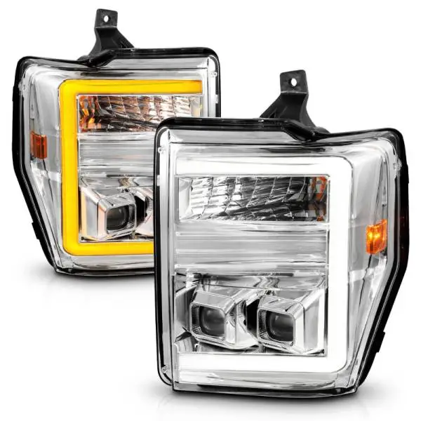 ANZO 08-10 Ford F-250 - F-550 Super Duty Projector Headlights w/ Light Bar Switchback Chrome Housing thumbnail 8