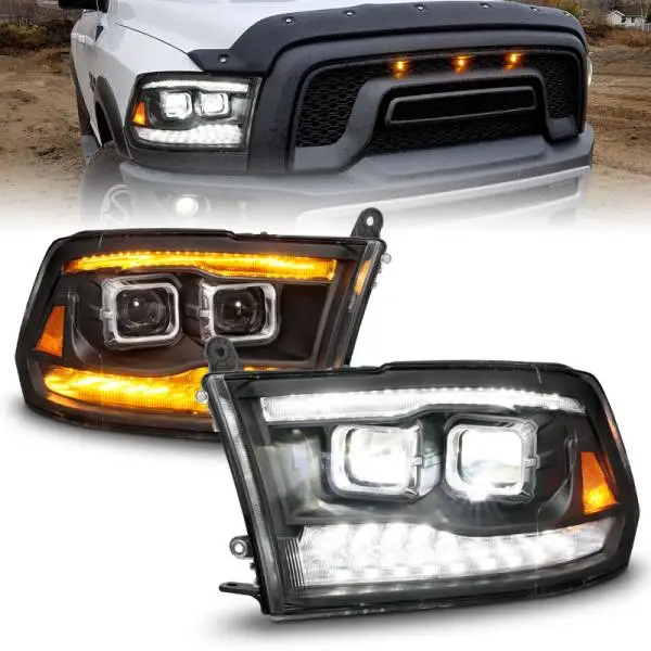 ANZO 09-18 Dodge Ram 1500/2500/3500 Full LED Proj Headlights w/Switchback Light Bar - Black thumbnail 2