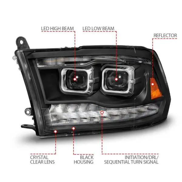 ANZO 09-18 Dodge Ram 1500/2500/3500 Full LED Proj Headlights w/Switchback Light Bar - Black thumbnail 5