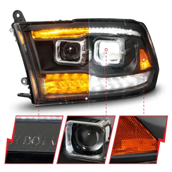 ANZO 09-18 Dodge Ram 1500/2500/3500 Full LED Proj Headlights w/Switchback Light Bar - Black thumbnail 10