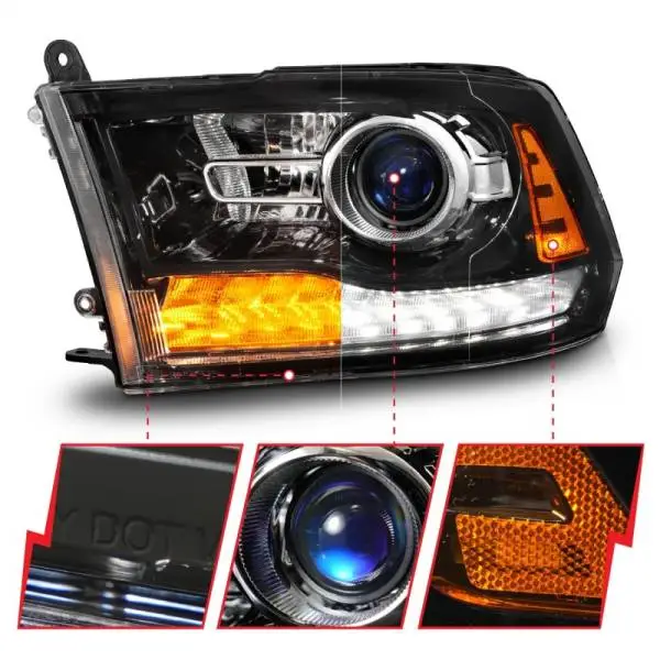 ANZO 09-18 Dodge 1500-3500 LED Plank Style Headlights w/Switchback+Sequential Hyper Black (OE Style) thumbnail 4