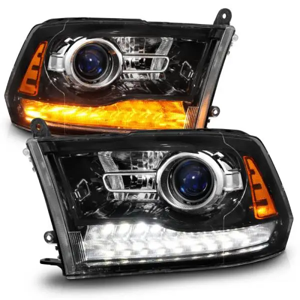 ANZO 09-18 Dodge 1500-3500 LED Plank Style Headlights w/Switchback+Sequential Hyper Black (OE Style) thumbnail 8