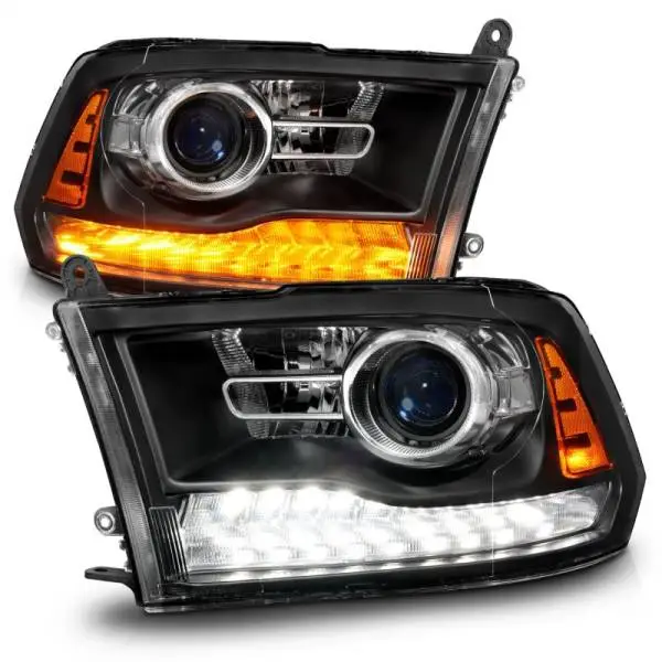 ANZO 09-18 Dodge Ram 1500/2500/3500 LED Plank Style Headlights Switchback + Sequential - Matte Black thumbnail 3