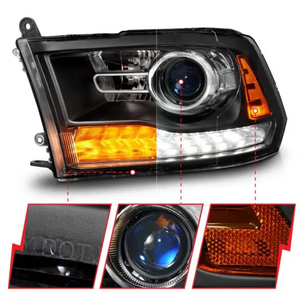 ANZO 09-18 Dodge Ram 1500/2500/3500 LED Plank Style Headlights Switchback + Sequential - Matte Black thumbnail 9