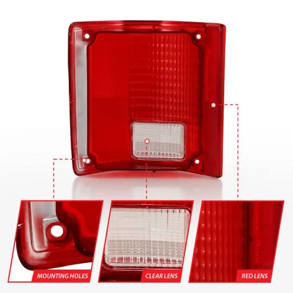 ANZO 1978-1991 Chevy Blazer Taillight Red/Clear Lens w/o Chrome Trim Fleetside (OE Replacement) thumbnail 10