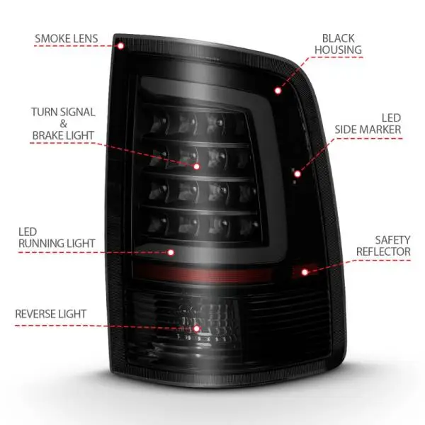 ANZO 2009-2018 Dodge Ram 1500 LED Taillight Plank Style Black w/Smoke Lens image 12