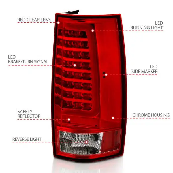 ANZO 2007-2014 Chevy Tahoe LED Taillight Plank Style Chrome With Red/Clear Lens thumbnail 8