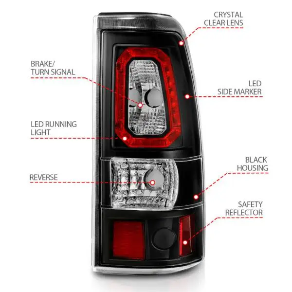 ANZO 1999-2002 Chevy Silverado 1500 LED Taillights Plank Style Black w/Clear Lens image 6