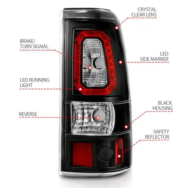 ANZO 1999-2002 Chevy Silverado 1500 LED Taillights Plank Style Black w/Clear Lens image 10