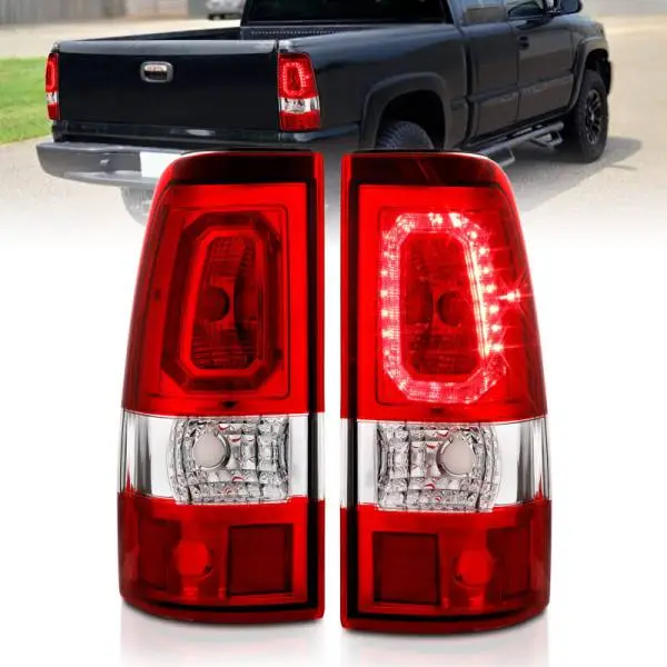 ANZO 1999-2002 Chevy Silverado 1500 LED Taillights Plank Style Chrome With Red/Clear Lens image 2