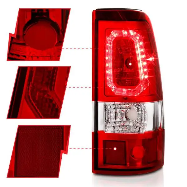 ANZO 1999-2002 Chevy Silverado 1500 LED Taillights Plank Style Chrome With Red/Clear Lens image 4