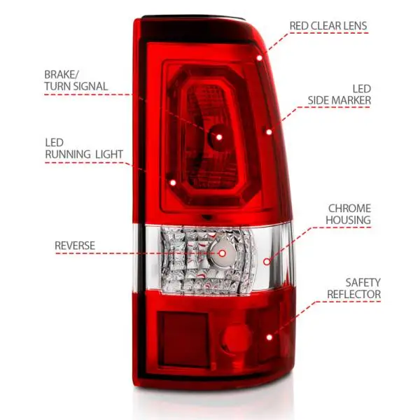 ANZO 1999-2002 Chevy Silverado 1500 LED Taillights Plank Style Chrome With Red/Clear Lens image 10