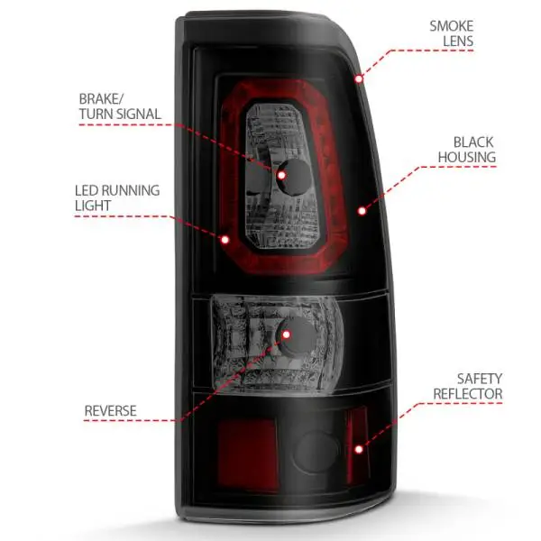ANZO 2003-2006 Chevy Silverado 1500 LED Taillights Plank Style Black w/Smoke Lens image 7