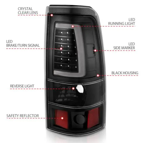 ANZO 1999-2002 Chevy Silverado 1500 LED Taillights Plank Style Black w/Clear Lens thumbnail 12