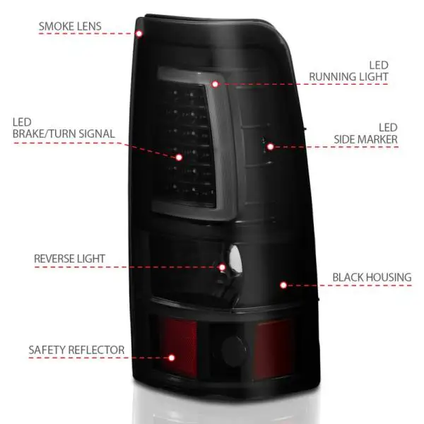 ANZO 1999-2002 Chevy Silverado 1500 LED Taillights Plank Style Black w/Smoke Lens thumbnail 8