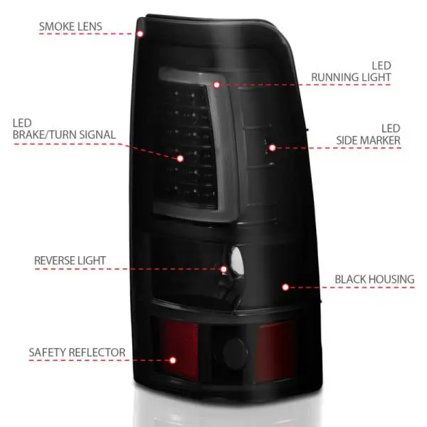 ANZO 1999-2002 Chevy Silverado 1500 LED Taillights Plank Style Black w/Smoke Lens thumbnail 12