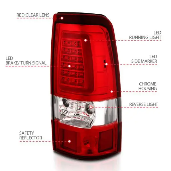 ANZO 1999-2002 Chevy Silverado 1500 LED Taillights Plank Style Chrome With Red/Clear Lens thumbnail 8