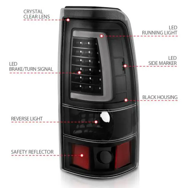 ANZO 2003-2006 Chevy Silverado 1500 LED Taillights Plank Style Black w/Clear Lens thumbnail 12