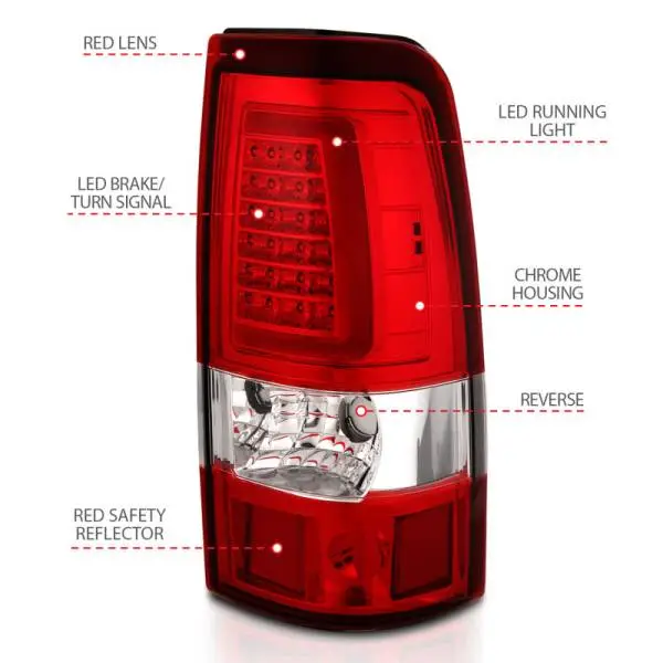 ANZO 2003-2006 Chevy Silverado 1500 LED Taillights Plank Style Chrome With Red/Clear Lens thumbnail 12