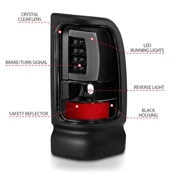 ANZO 1994-2001 Dodge Ram 1500 LED Taillights Plank Style Black w/Clear Lens thumbnail 12
