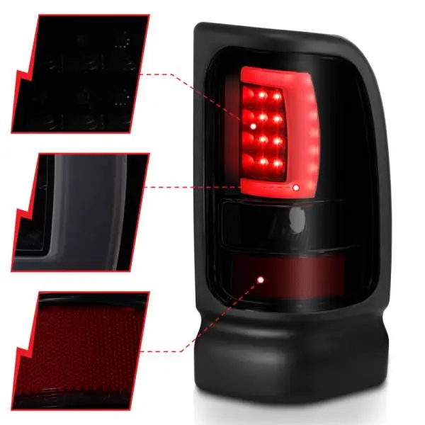 ANZO 1994-2001 Dodge Ram 1500 LED Taillights Plank Style Black w/Smoke Lens thumbnail 4