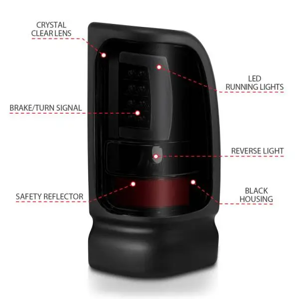 ANZO 1994-2001 Dodge Ram 1500 LED Taillights Plank Style Black w/Smoke Lens thumbnail 8