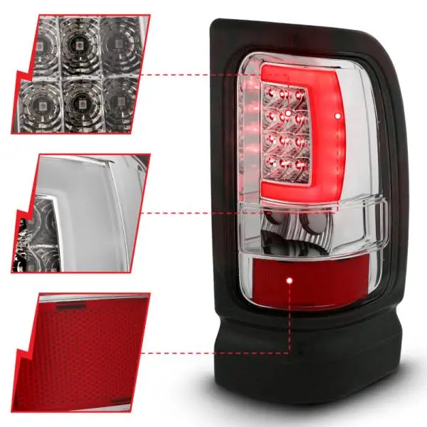ANZO 1994-2001 Dodge Ram 1500 LED Taillights Plank Style Chrome w/ Clear Lens thumbnail 10