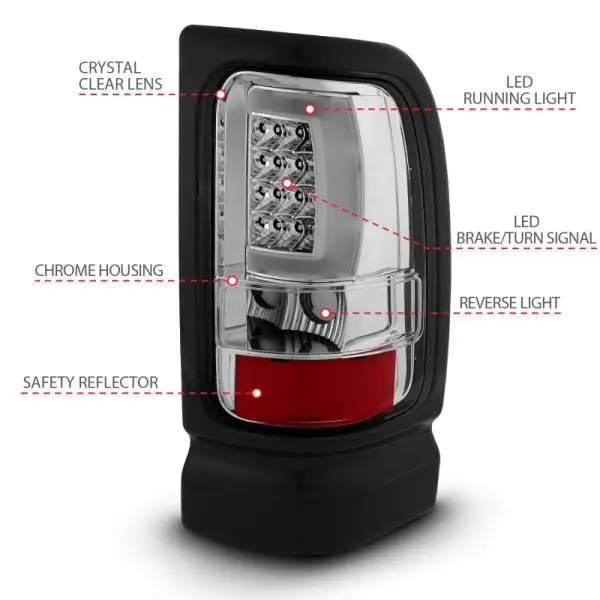 ANZO 1994-2001 Dodge Ram 1500 LED Taillights Plank Style Chrome w/ Clear Lens thumbnail 11