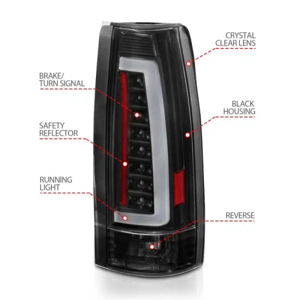 ANZO 1999-2000 Cadillac Escalade LED Taillights Black Housing Clear Lens Pair thumbnail 10
