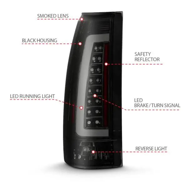 ANZO 1999-2000 Cadillac Escalade LED Taillights Black Housing Smoke Lens Pair thumbnail 9