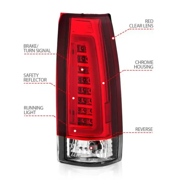 ANZO 1999-2000 Cadillac Escalade LED Taillights Chrome Housing Red/Clear Lens Pair thumbnail 10