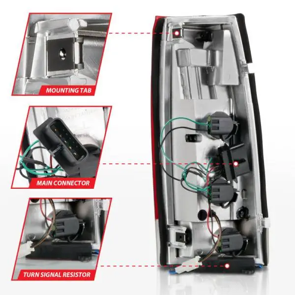 ANZO 1999-2000 Cadillac Escalade LED Taillights Chrome Housing Red/Clear Lens Pair thumbnail 11